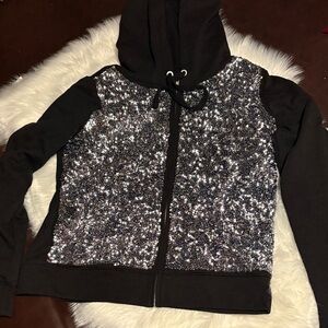 PINK Victoria's Secret Black sequins Hoodie bling L like new